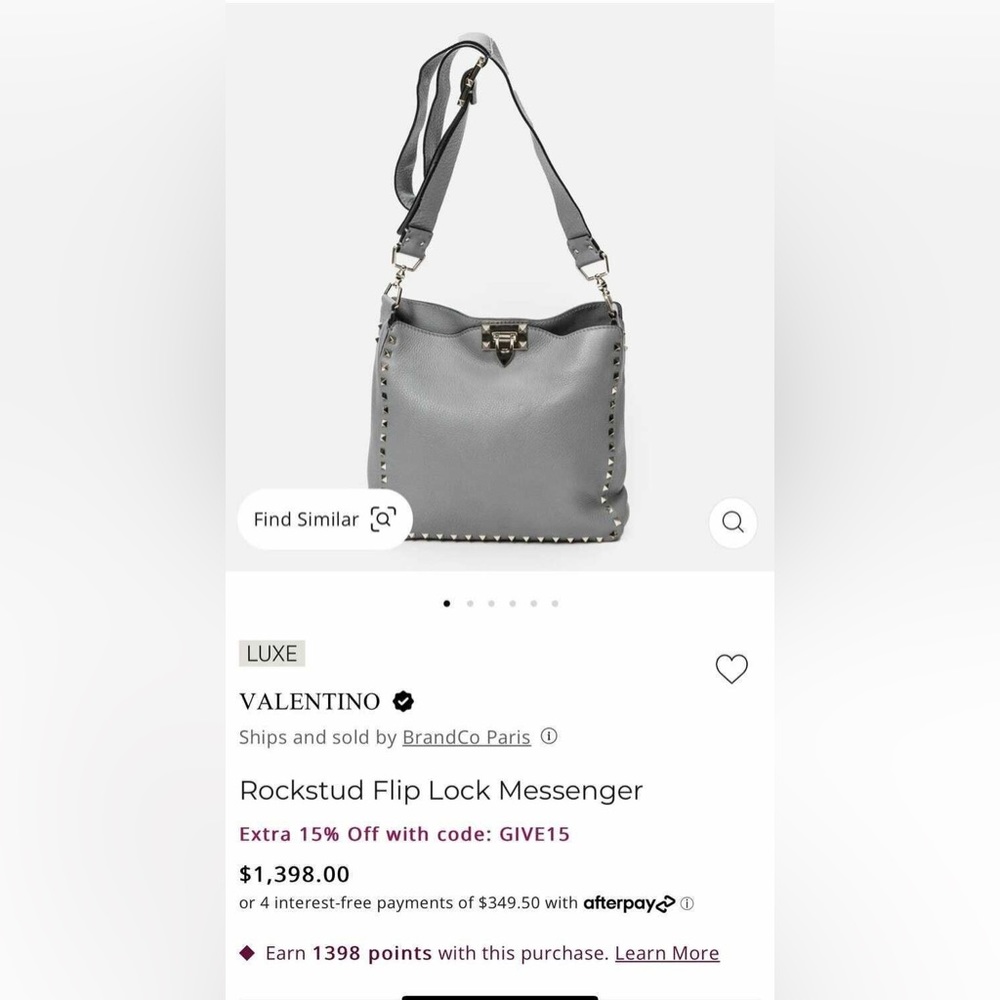 Valentino Garavani Rock Stud Rockstud Flip Lock Messenger Crossbody Gray Leather